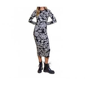 NEW FLYING TOMATO jacquard knit midi sweater dress in black/white/metallic